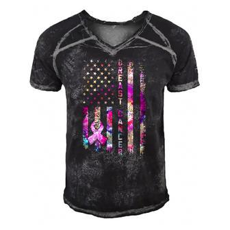 American Flag Breast Cancer Awareness Support Tie Dye Men's Short Sleeve V-neck 3D Print Retro Tshirt | Mazezy