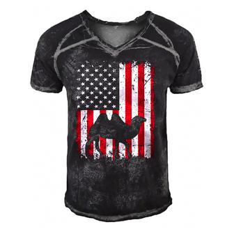 American Flag Camel Animal Vintage 4Th Of July Gift Men's Short Sleeve V-neck 3D Print Retro Tshirt | Mazezy