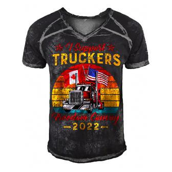American Flag Canada Flag Freedom Convoy 2022 Trucker Driver V3 Men's Short Sleeve V-neck 3D Print Retro Tshirt - Seseable