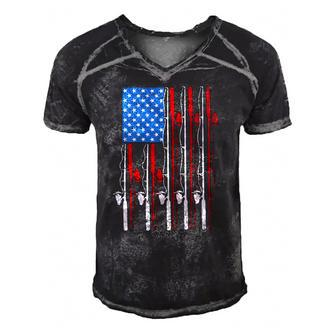American Flag Fishing Patriotic FishermanFishing Rods Flag Men's Short Sleeve V-neck 3D Print Retro Tshirt