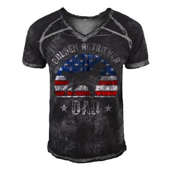 American Flag Golden Retriever Dad 4Th Of July Fathers Day Zip Men's Short Sleeve V-neck 3D Print Retro Tshirt - Seseable
