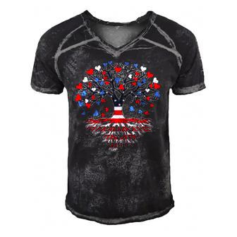 American Tree 4Th Of July Usa Flag Hearts Roots Patriotic Men's Short Sleeve V-neck 3D Print Retro Tshirt | Mazezy