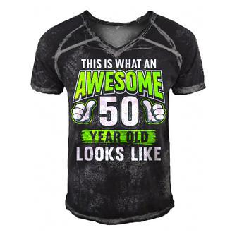 Awesome 50 Year Old Funny 50Th Birthday Bday Party Men's Short Sleeve V-neck 3D Print Retro Tshirt - Seseable