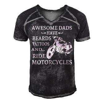 Awesome Dads Have Beards Tattoos And Ride Motorcycles V2 Men's Short Sleeve V-neck 3D Print Retro Tshirt - Seseable