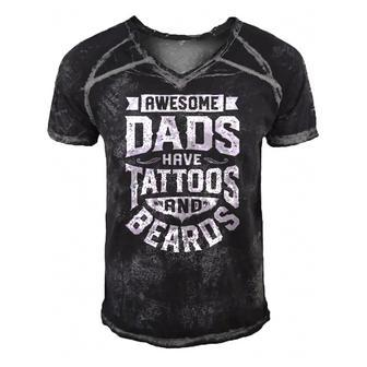 Awesome Dads Have Tattoos And Beards Funny Fathers Day Gift Men's Short Sleeve V-neck 3D Print Retro Tshirt | Mazezy