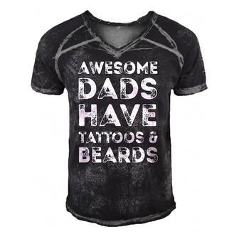 Awesome Dads Have Tattoos And Beardsfathers Day Men's Short Sleeve V-neck 3D Print Retro Tshirt | Mazezy