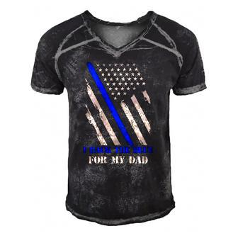 Back The Blue For My Dad Proud Polices Kids - Art On Back Men's Short Sleeve V-neck 3D Print Retro Tshirt | Mazezy