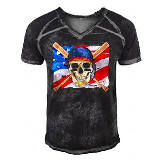 Baseball Skull 4Th Of July American Player Usa Flag Men's Short Sleeve V-neck 3D Print Retro Tshirt | Mazezy