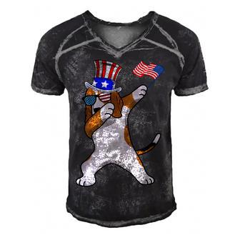 Beagle Dabbing Dog Dad 4Th Of July Men's Short Sleeve V-neck 3D Print Retro Tshirt - Seseable