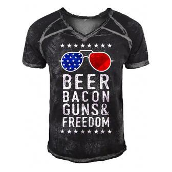 Beer Bacon Guns And Freedom Veteran Us Flag 4Th Of July Men's Short Sleeve V-neck 3D Print Retro Tshirt - Seseable