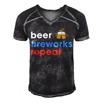 Beer Fireworks Repeat Funny 4Th Of July Beer Lovers Gifts Men's Short Sleeve V-neck 3D Print Retro Tshirt - Seseable