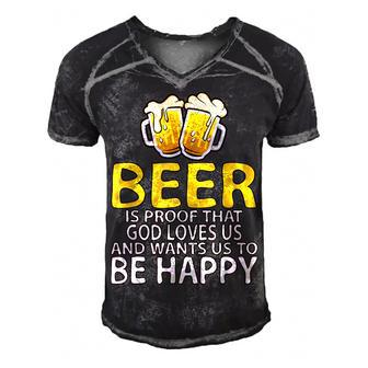Beer Is Proof That God Loves Us  Men's Short Sleeve V-neck 3D Print Retro Tshirt