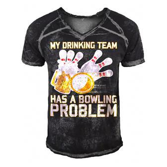 Beer Strike Dad My Drinking Team Has A Problem 116 Bowling Bowler Men's Short Sleeve V-neck 3D Print Retro Tshirt - Seseable