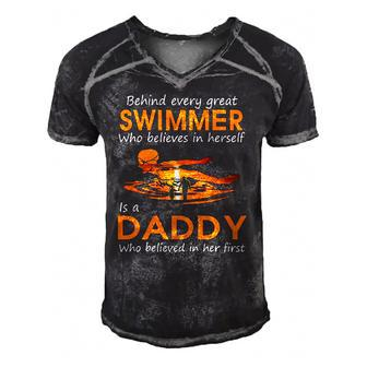 Behind Every Great Swimmer Who Believes In Herself Is Daddy Men's Short Sleeve V-neck 3D Print Retro Tshirt