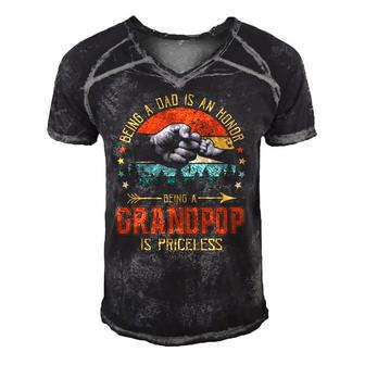 Being A Dad Is An Honor Being A Grandpop Is Priceless Men's Short Sleeve V-neck 3D Print Retro Tshirt | Mazezy