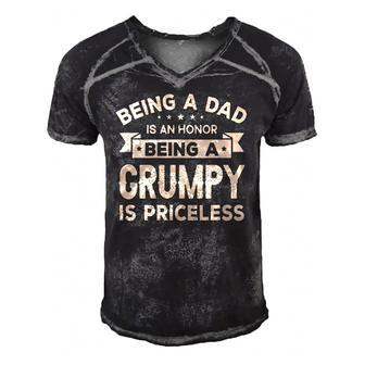 Being A Dad Is An Honor Being A Grumpy Is Priceless Grandpa Men's Short Sleeve V-neck 3D Print Retro Tshirt | Mazezy
