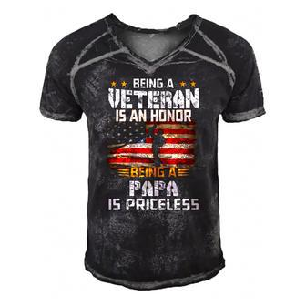 Being A Veteran Is An Honor Papa Is Priceless Flag Usa Men's Short Sleeve V-neck 3D Print Retro Tshirt | Mazezy