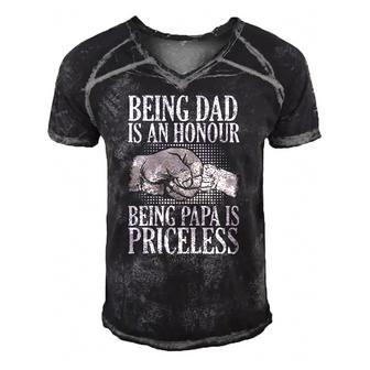 Being Dad Is An Honor Being Papa Is Priceless Fathers Day Men's Short Sleeve V-neck 3D Print Retro Tshirt | Mazezy
