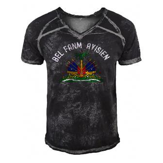 Bel Fanm Ayisien Se Sa Net- Haitian Flag Men's Short Sleeve V-neck 3D Print Retro Tshirt | Mazezy