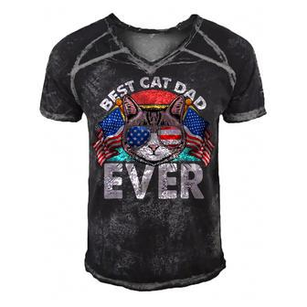 Best Cat Dad Ever Matching Fathers Day 4Th Of July Cat Lover Men's Short Sleeve V-neck 3D Print Retro Tshirt - Seseable