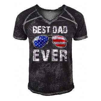 Best Dad Ever With Us American Flag Sunglasses Family Men's Short Sleeve V-neck 3D Print Retro Tshirt | Mazezy