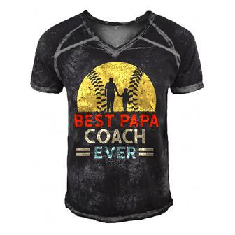 Best Papa Coach Ever Retro Baseball Softball Dad Fathers Day Men's Short Sleeve V-neck 3D Print Retro Tshirt | Mazezy
