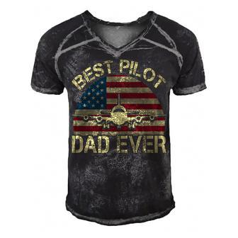 Best Pilot Dad Ever Fathers Day American Flag 4Th Of July Men's Short Sleeve V-neck 3D Print Retro Tshirt - Seseable