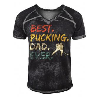 Best Pucking Dad Ever Hockey Funny Hockey Fathers Day Men's Short Sleeve V-neck 3D Print Retro Tshirt - Seseable