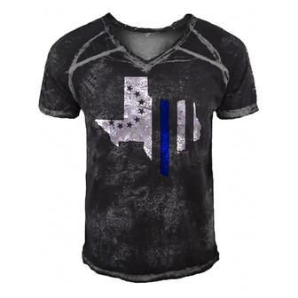 Betsy Ross Flag On Back Texas Pride Thin Blue Line Men's Short Sleeve V-neck 3D Print Retro Tshirt | Mazezy