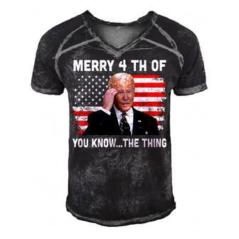 Biden Dazed Merry 4Th Of You KnowThe Thing Men's Short Sleeve V-neck 3D Print Retro Tshirt - Seseable