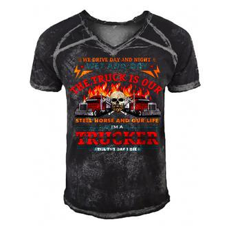 Big Rig Trucker We Drive Day And Night Wet And Dry Truck  Men's Short Sleeve V-neck 3D Print Retro Tshirt