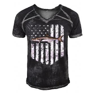 Black White American Flag Cobia 4Th Of July Fish Men's Short Sleeve V-neck 3D Print Retro Tshirt | Mazezy