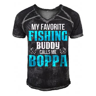 Boppa Grandpa Fishing Gift My Favorite Fishing Buddy Calls Me Boppa Men's Short Sleeve V-neck 3D Print Retro Tshirt - Seseable