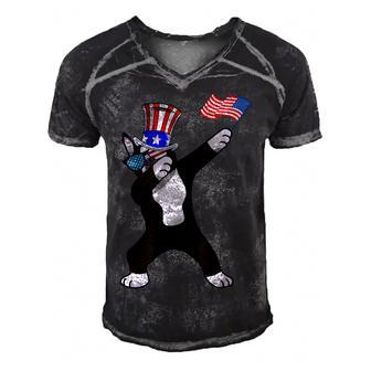 Boston Terrier Dabbing Dog Dad 4Th Of July Men's Short Sleeve V-neck 3D Print Retro Tshirt - Seseable