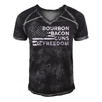 Bourbon Bacon Guns & Freedom 4Th Of July Patriotic Usa Flag Men's Short Sleeve V-neck 3D Print Retro Tshirt | Mazezy