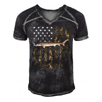 Camo American Flag Sturgeon Fishing 4Th Of July Men's Short Sleeve V-neck 3D Print Retro Tshirt | Mazezy