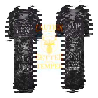 Caution My Aim Is Better Than My Temper Hunting  Men's Short Sleeve V-neck 3D Print Retro Tshirt