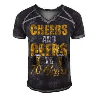 Cheers And Beers To 70 Years Cool Beer Lover Birthday Men's Short Sleeve V-neck 3D Print Retro Tshirt | Mazezy