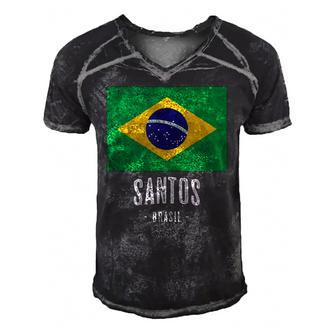 City Of Santos - Brazil Br Brazilian Flag Merch - Graphic Men's Short Sleeve V-neck 3D Print Retro Tshirt | Mazezy