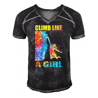Climb Like A Girl Rock Climbing Girl And Climber Men's Short Sleeve V-neck 3D Print Retro Tshirt | Mazezy