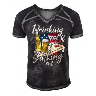 Cornhole Beer Drinking Em Sinking Em 4Th Of July Men's Short Sleeve V-neck 3D Print Retro Tshirt - Seseable