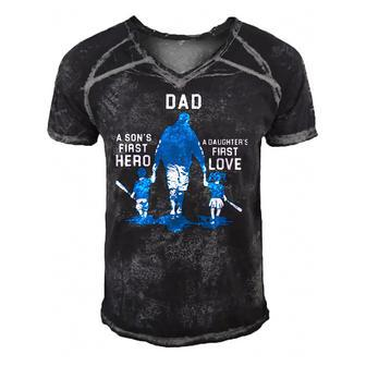 Dad A Sons First Hero A Daughters First Love Baseball Dad Men's Short Sleeve V-neck 3D Print Retro Tshirt | Mazezy