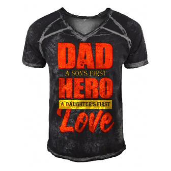Dad A Sons First Hero A Daughters First Love Fathers Day 2022 Gift Men's Short Sleeve V-neck 3D Print Retro Tshirt - Monsterry UK