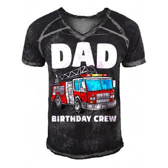Dad Birthday Crew Fire Truck Firefighter Fireman Party Men's Short Sleeve V-neck 3D Print Retro Tshirt - Seseable