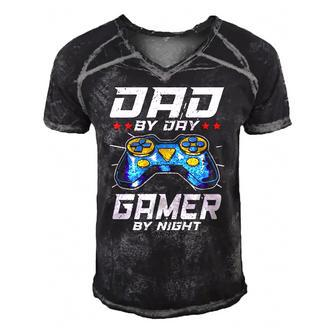 Dad By Day Gamer By Night Video Games Player Daddy Men's Short Sleeve V-neck 3D Print Retro Tshirt | Mazezy