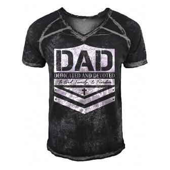 Dad Dedicated And Devoted Happy Fathers Day For Mens Men's Short Sleeve V-neck 3D Print Retro Tshirt | Mazezy