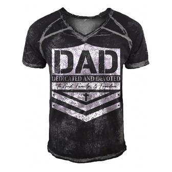 Dad Dedicated And Devoted Happy Fathers Day Men's Short Sleeve V-neck 3D Print Retro Tshirt | Mazezy