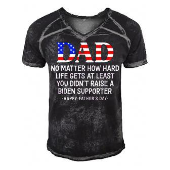 Dad Fathers Day At Least You Didnt Raise A Biden Supporter Men's Short Sleeve V-neck 3D Print Retro Tshirt | Mazezy DE