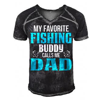 Dad Fishing Gift My Favorite Fishing Buddy Calls Me Dad Men's Short Sleeve V-neck 3D Print Retro Tshirt - Seseable
