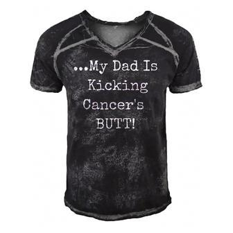 Dad Is Kicking Cancers Butt Cancer Survivor Awareness Men's Short Sleeve V-neck 3D Print Retro Tshirt | Mazezy